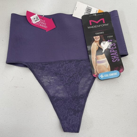Maidenform Thong Womens Small Purple Navy High Waist Shaping Cool Comfort 2 Pack - Picture 2 of 8